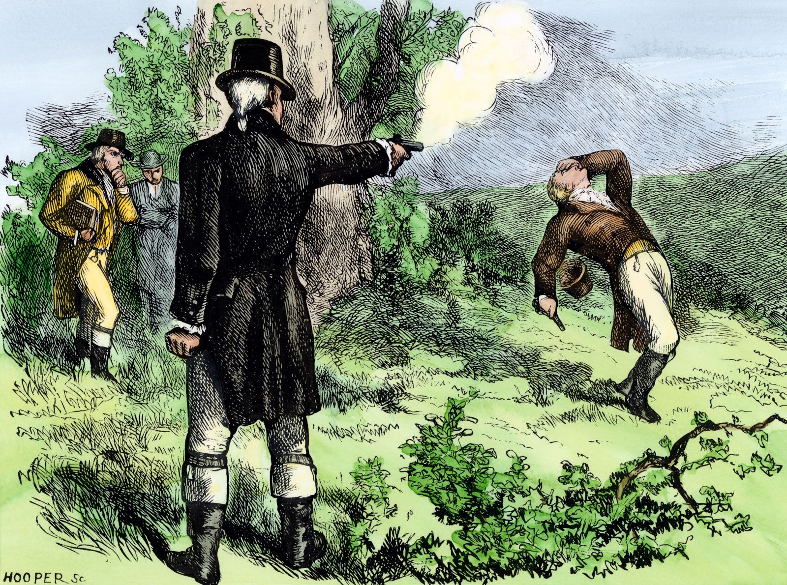 Aaron Burr shoots Alexander Hamilton in duel — archival photo