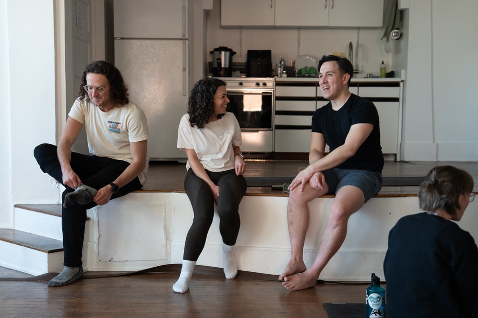 People hanging out after yoga.