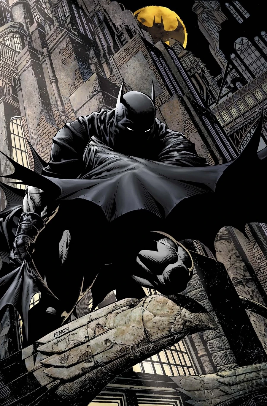 The David Finch cover to Batman #700, as he lurks over Gotham.