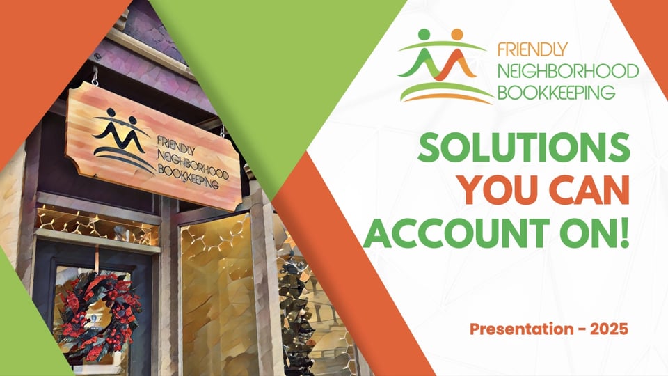 Opening slide for Shaun Fowler’s NRG presentation about Friendly Neighborhood Bookkeeping.