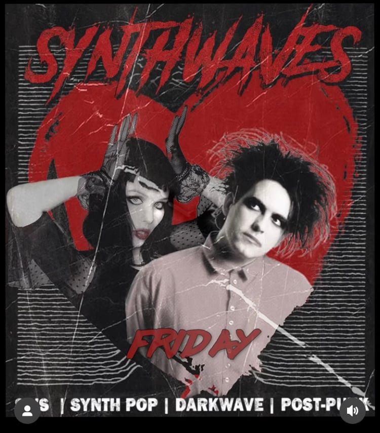 Flyer for synthwaves at Grand Star Jazz Club on Friday, February 20, 2026