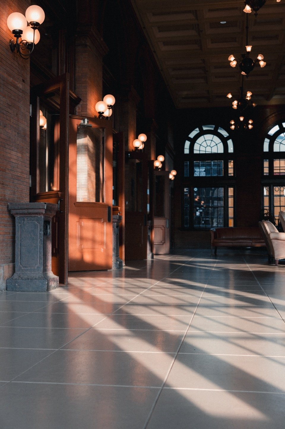 Train station in sunlight