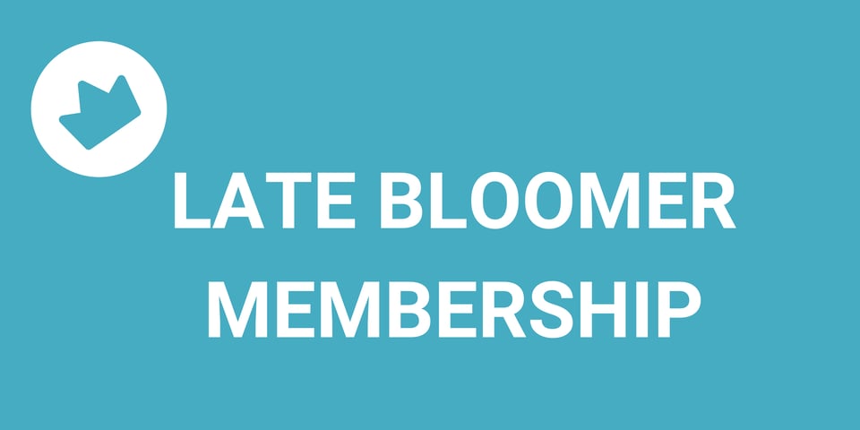 a blue background with text late bloomer membership