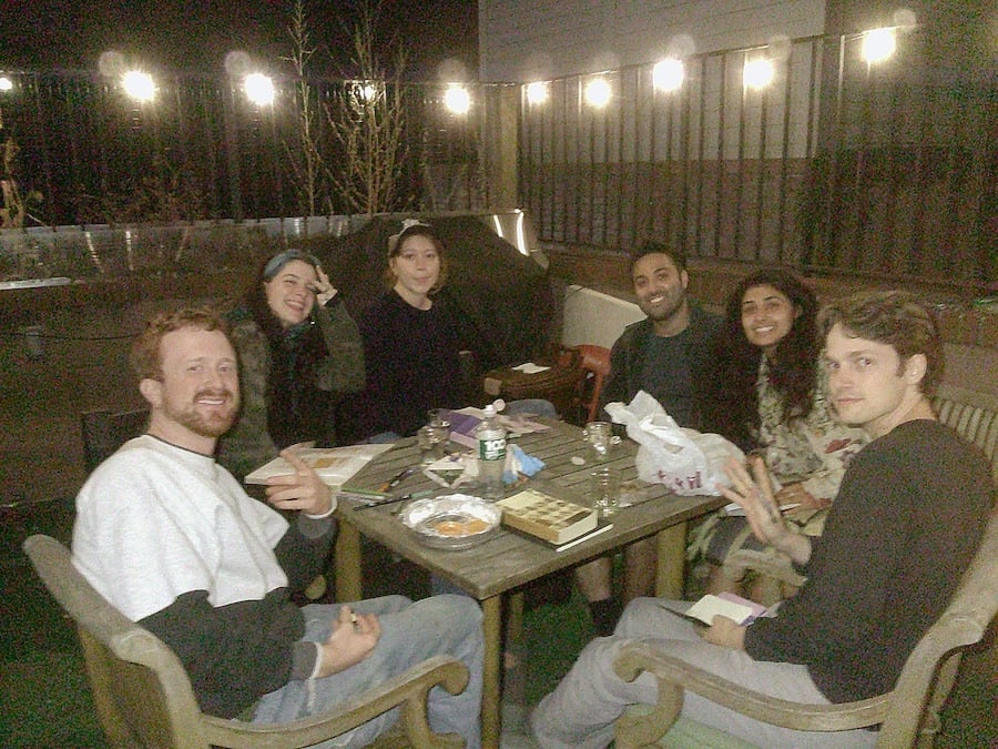 phone-free porch pals gabbin'