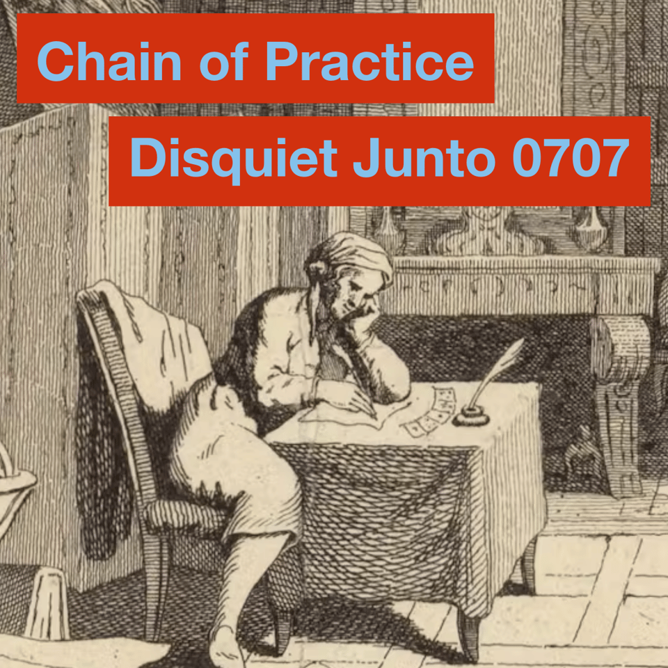 This is a very old illustration of someone seated at a desk, plus the name and number of the project