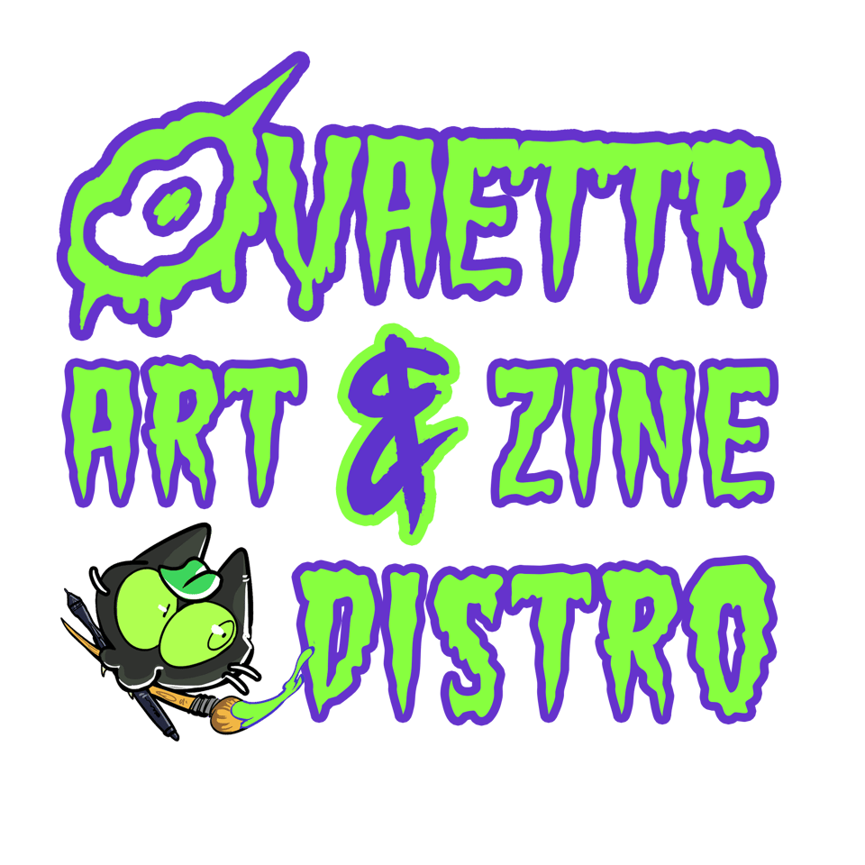 Ovaettr Art and Zine Distro 2025 logo official with Lime the Cat holding a paint brush and tablet pen