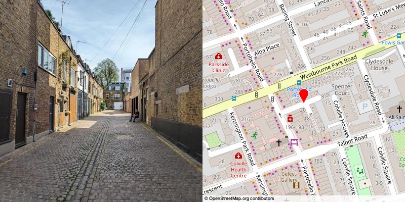 A picture and map of the mews