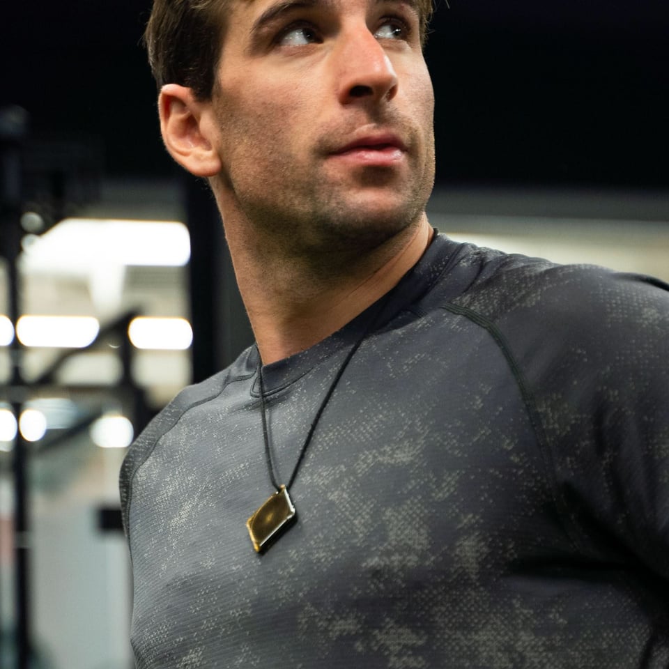 John Tavares wearing the Lifetune Flex amulet
