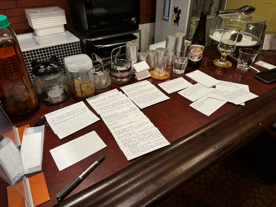 a bar counter with notes on it