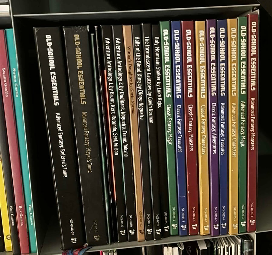 A shelf of OSE books.