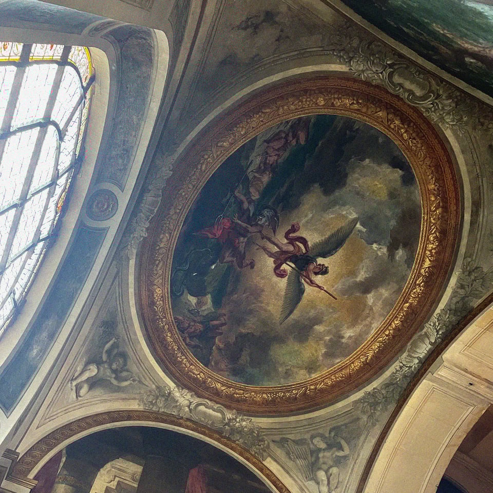 the ornately painted ceiling of saint sulpice