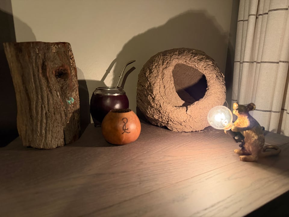 A corner filled with argentine curios.