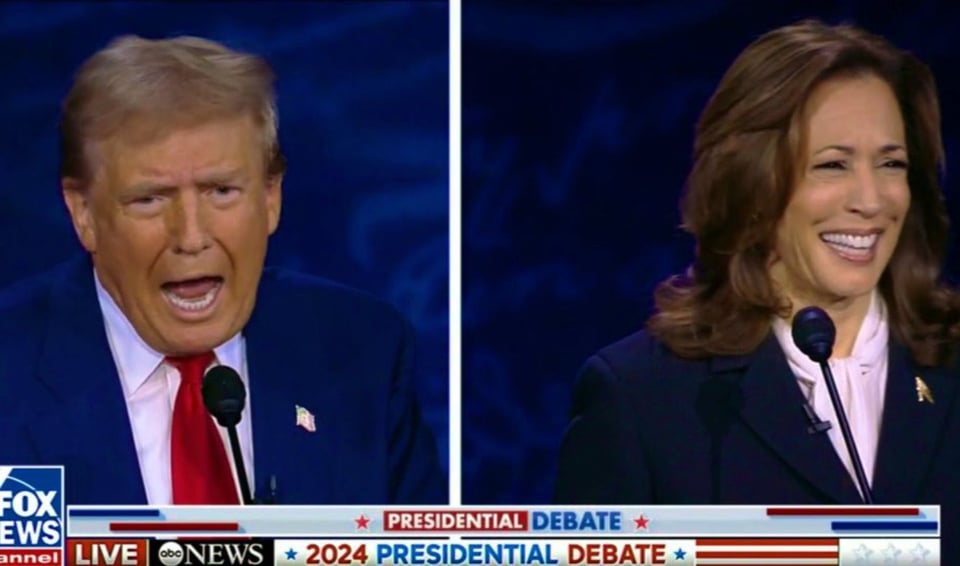 Fox News capture from the debate with Trump angry and Harris laughing