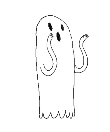 Cute animated cartoon of a sheet ghost with outstreched, waivering hands.