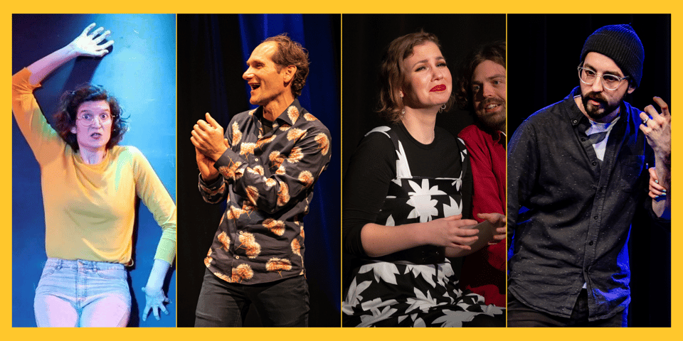 4 images of improvisers with different emotions