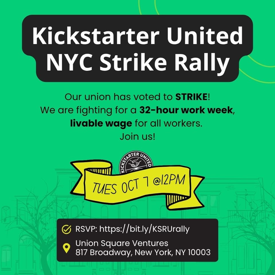 Kickstarter United NYC Strike Rally - Oct 7 @12PM, 817 Broadway