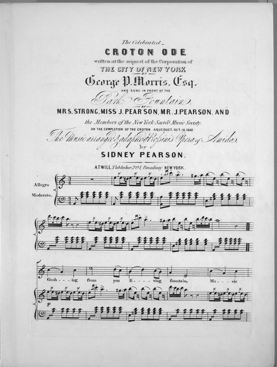 Printed sheet music for "The Celebrated Croton Ode."