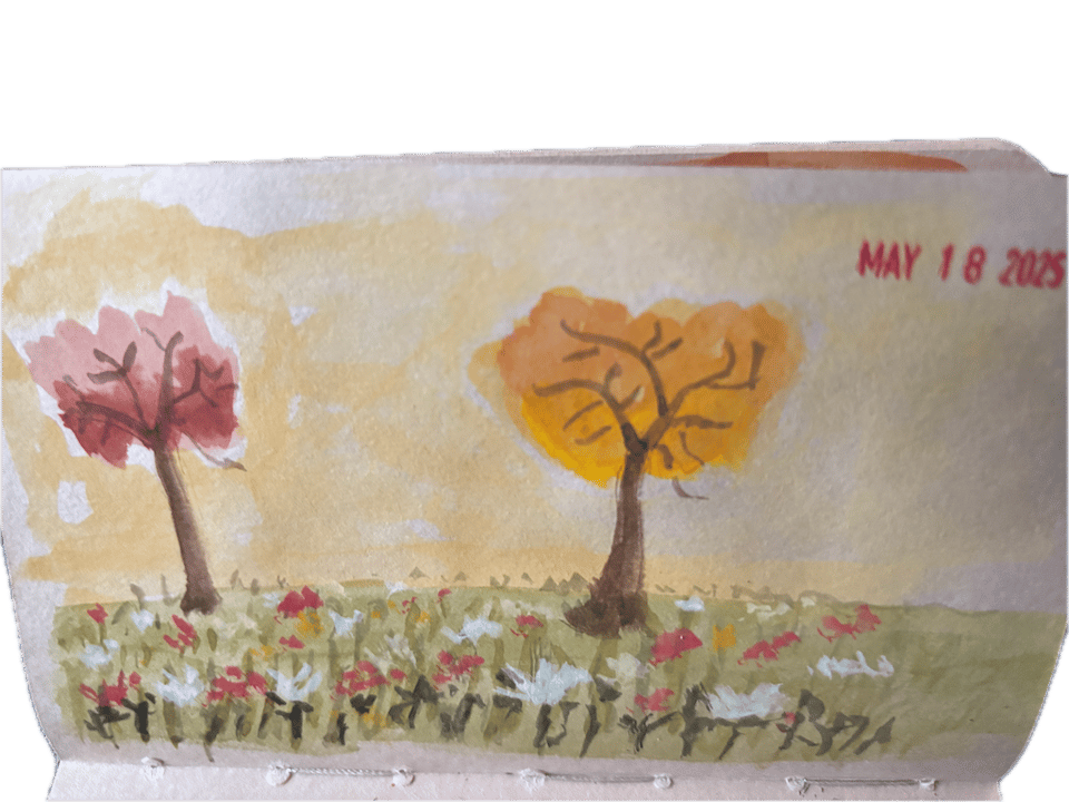 gouache sketch of autumn leaves