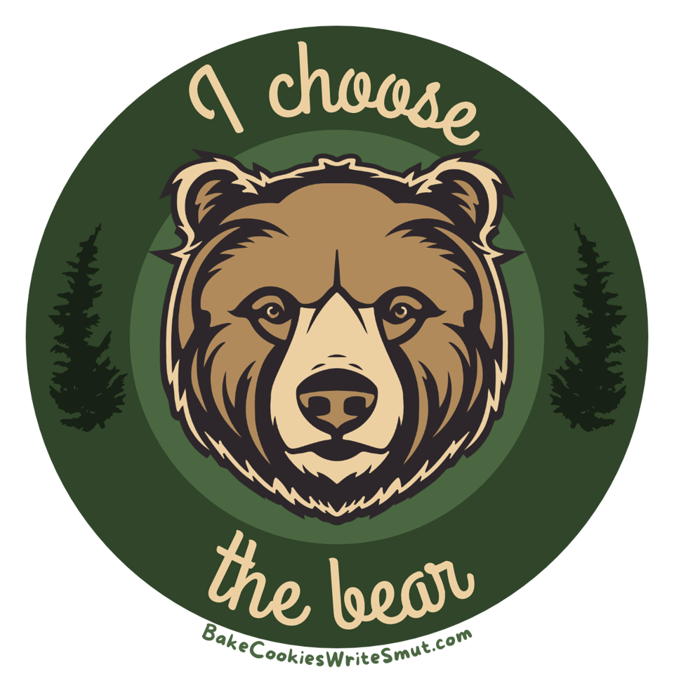 A circular sticker design with a graphic of a bear head and the text "I Choose the Bear"