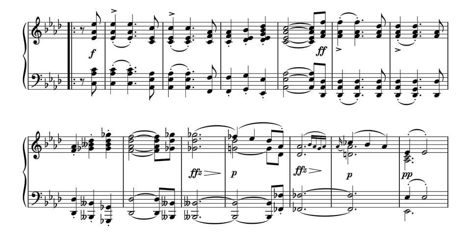 Musical score for Franz Schubert, Impromptu in A♭ major, op. 142, no. 2, D. 935, mm. 17-29.