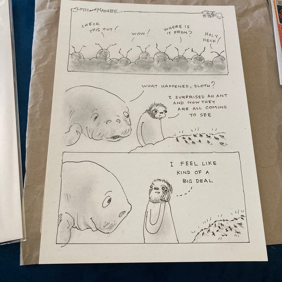 Photo of art print of page from Sloth and Manatee book