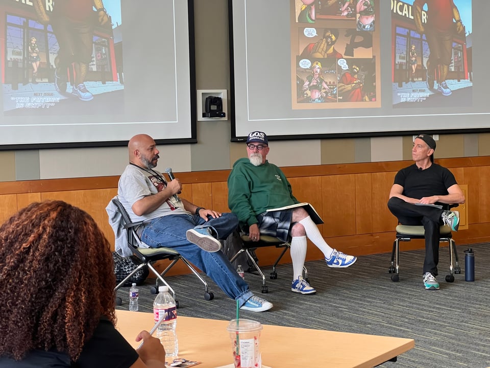 John Jennings, Peter Murrieta, and Frederick Luis Aldama at LATINX BIPOC POP.