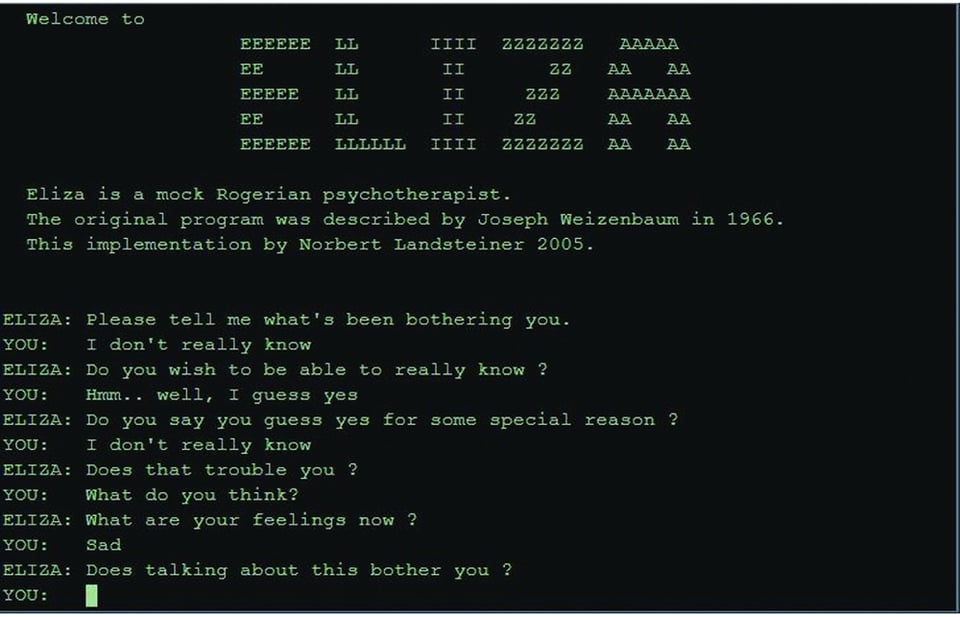 An ELIZA screenshot.