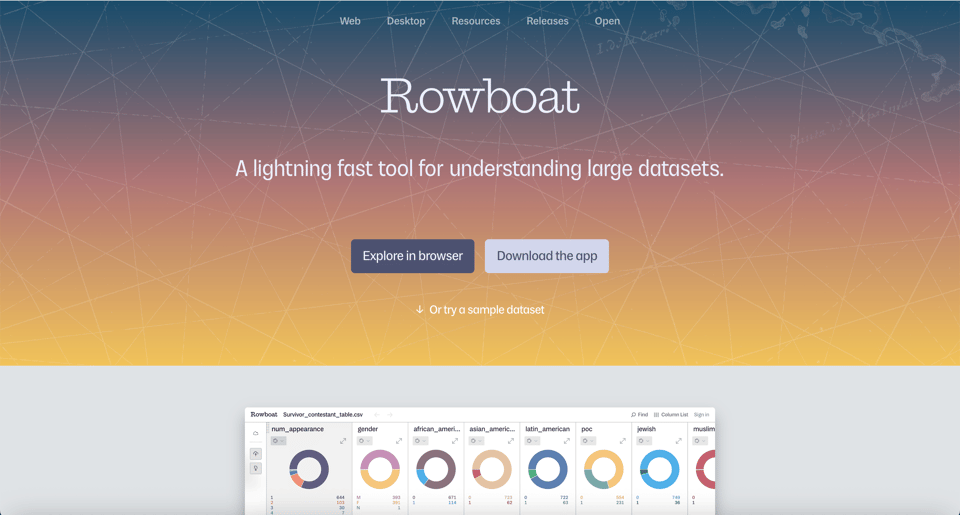Rowboat product page with a colorful gradient background