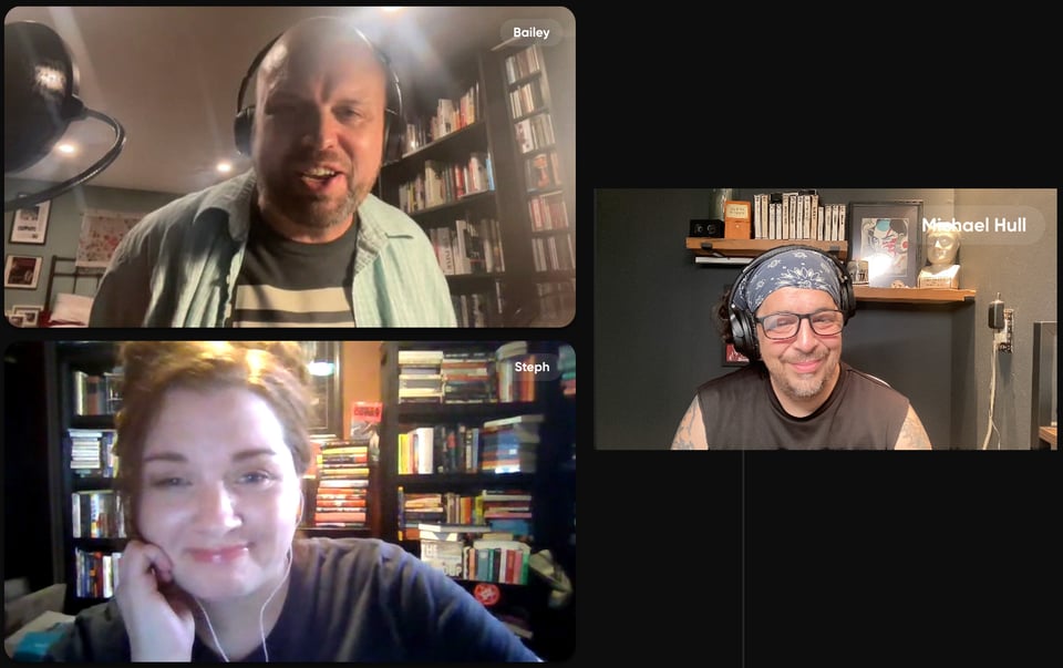 Guest Stephanie Crawford with co-hosts Jason Bailey and Mike Hull.