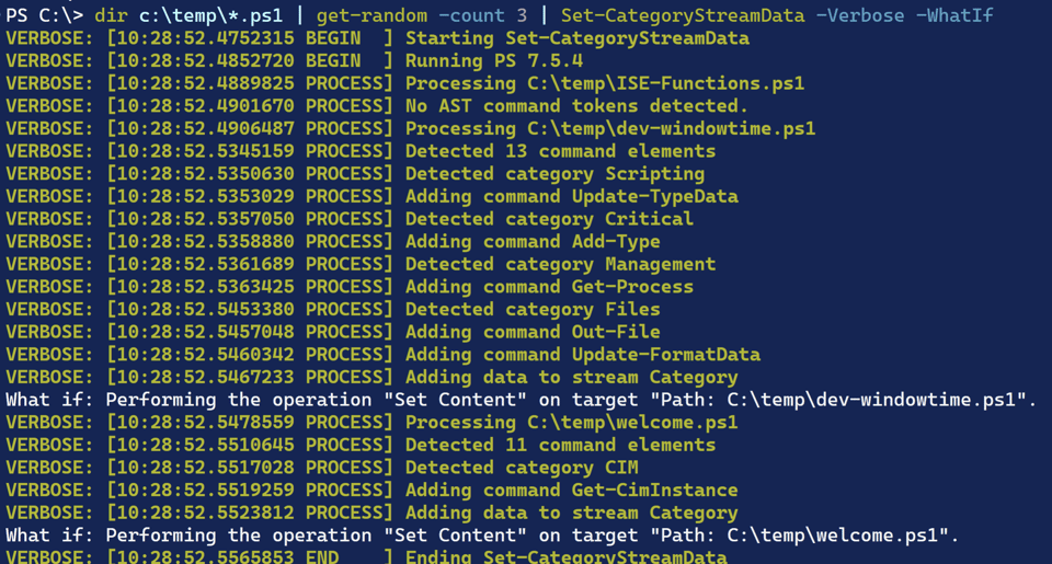 PowerShell Category Streams