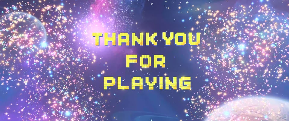 An end screen in the credits of "Astro Bot" that says "Thank You for Playing."