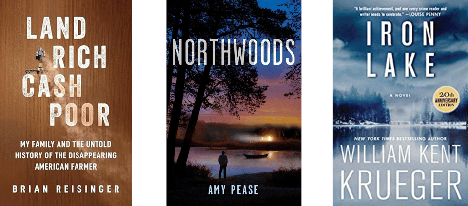 book covers for Land Rich Cash Poor, Northwoods and Iron Lake