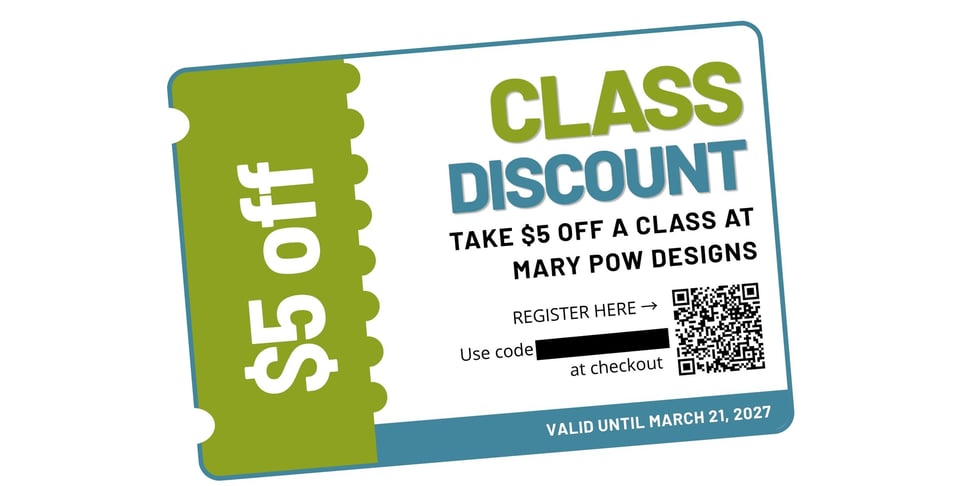 Make a purchase from me at the City of Lakes Art Fair and receive a coupon for $5 off any class!