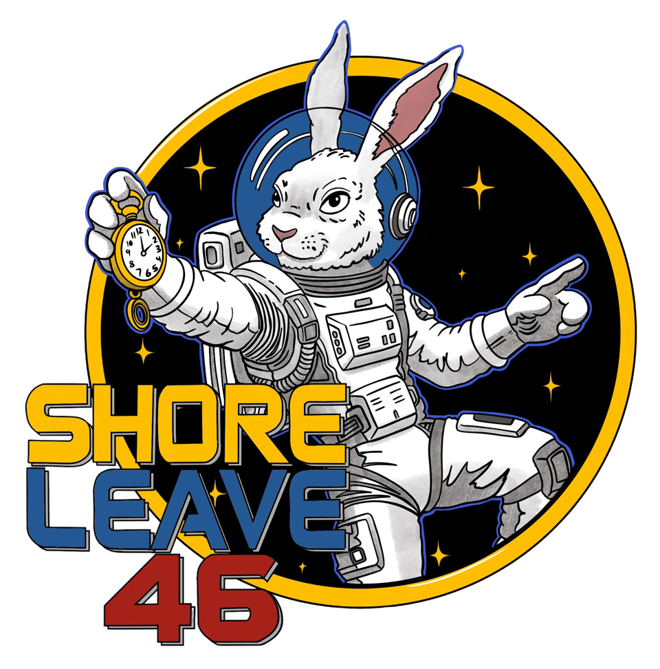 Shore Leave logo. A rabbit in a space suit.