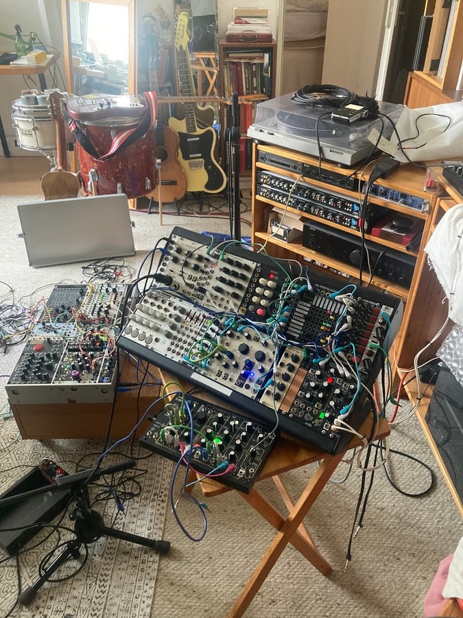 Two modular synths in the studio and lots of cables everywhere