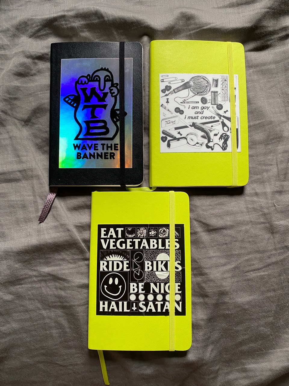 journals of 2025 - ft stickers from wave the banner, sweater muppets, black lodge press.