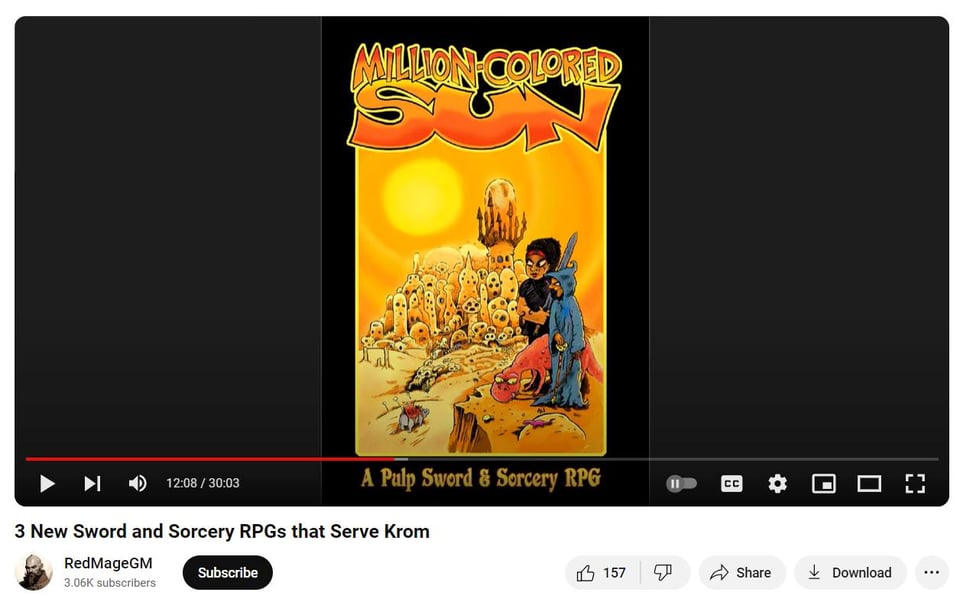 Screenshot of a Youtube review of Million-Colored Sun; the cover is shown
