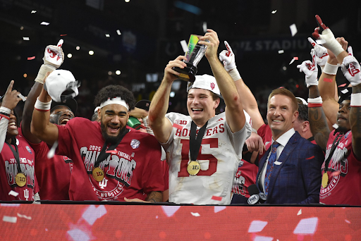 Indiana University Football players celebrating their National Championship win.
