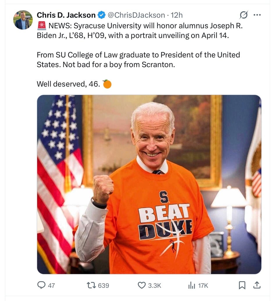 Joe Biden to be honored.