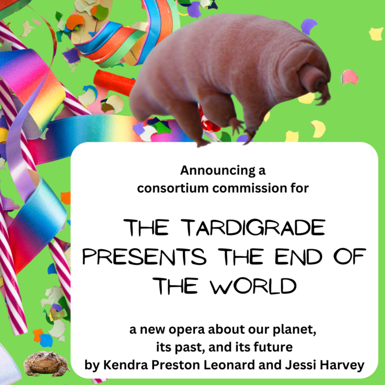 A tardigrade on a green background amid confetti and streamers