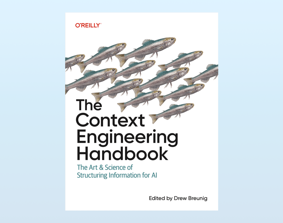 The cover of O'Reilly's upcoming Context Engineering Handbook, featuring a school of sardines.