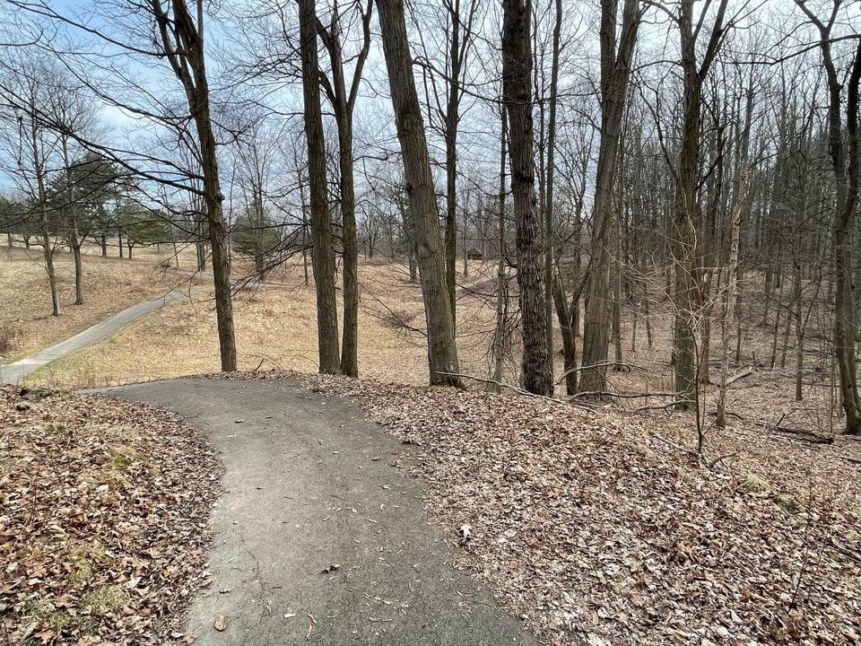 That same path, further along. It is paved better, but still curved and hilly.