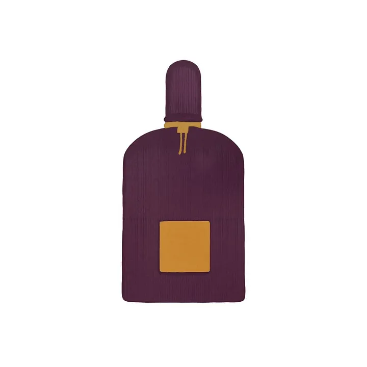 A purple and gold bottle of Velvet Orchid by Tom Ford. Illustration by Imogen Oakes.