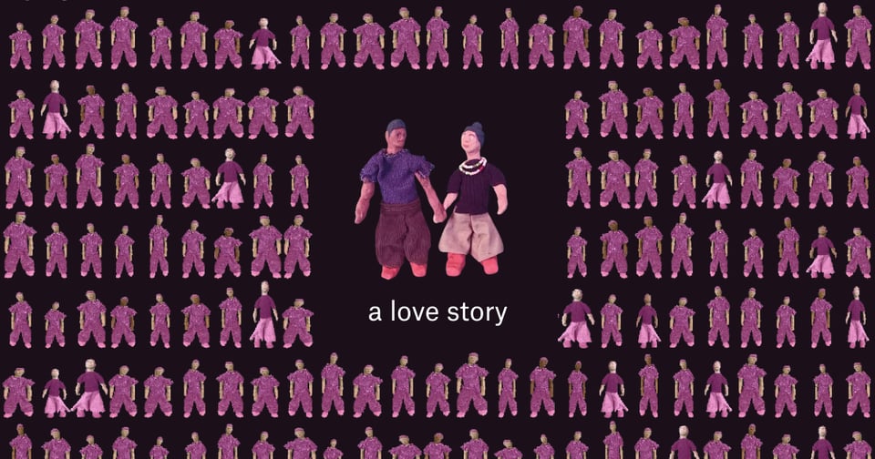claymation icons with bigger icons of a couple in the middle