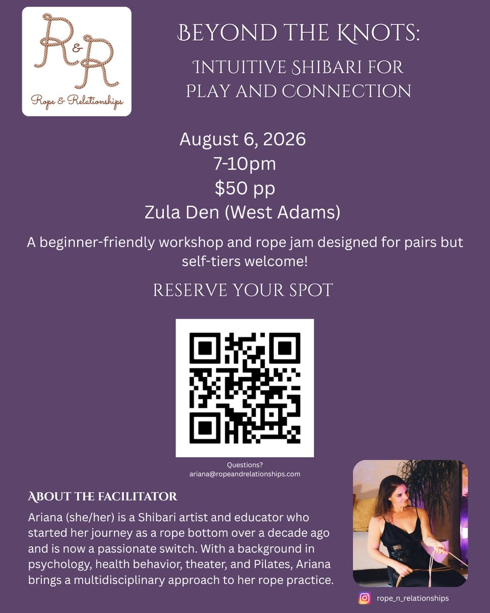 Flyer for Beyond the Knots a beginner-friendly Shibari workshop at Zula Den