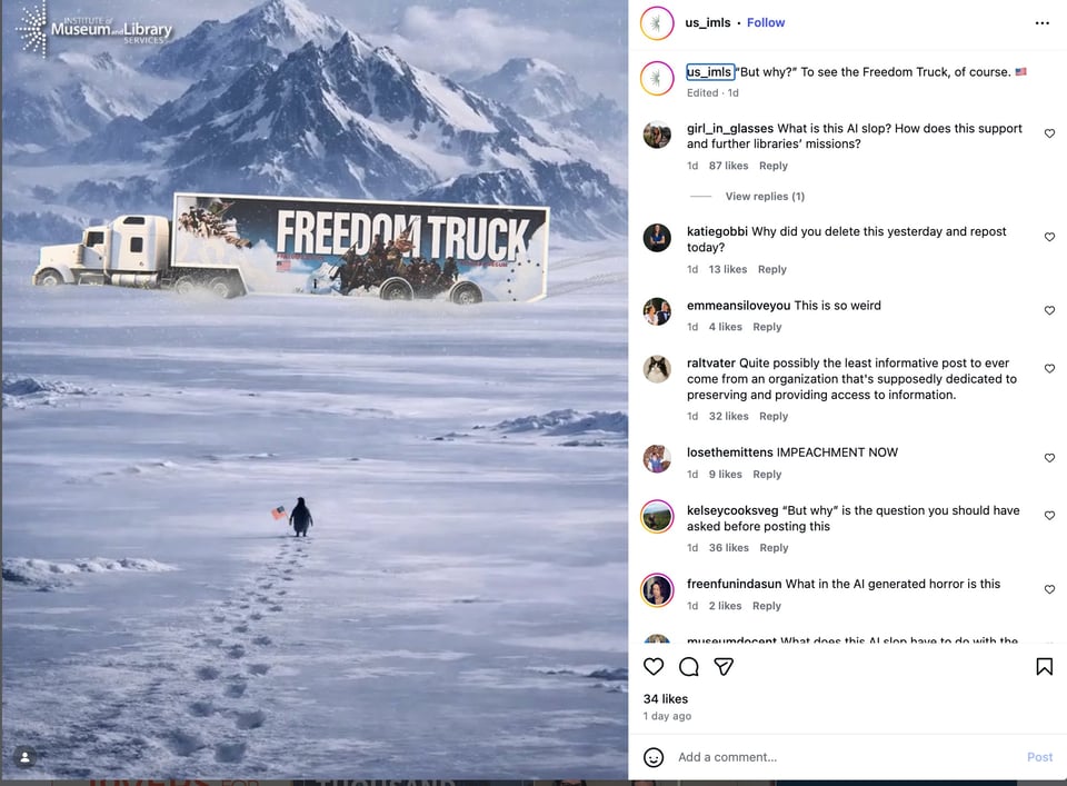 Instagram image from the IMLS about the Freedom Trucks