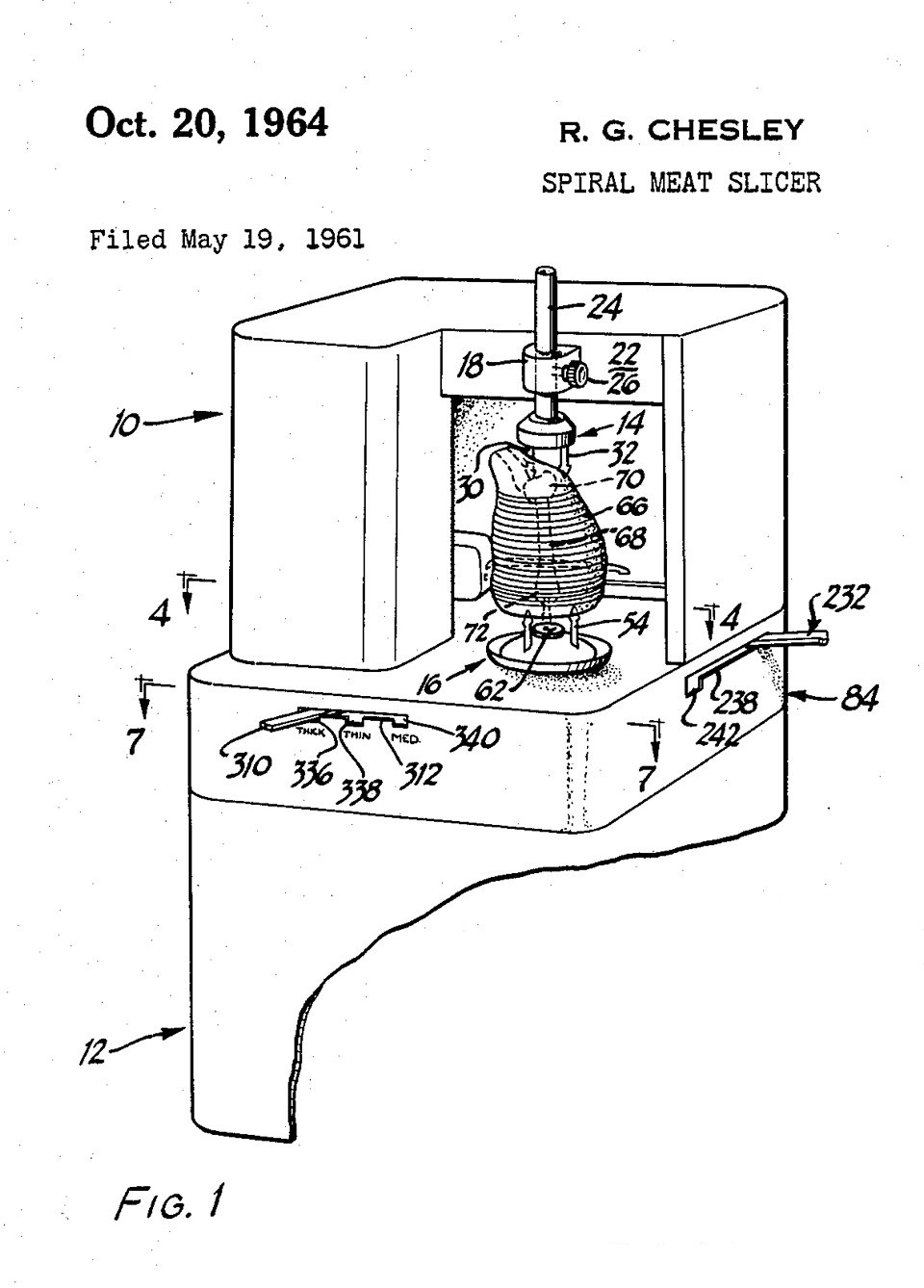 Part of the drawing for the patent on a machine for making a spiral-cut ham