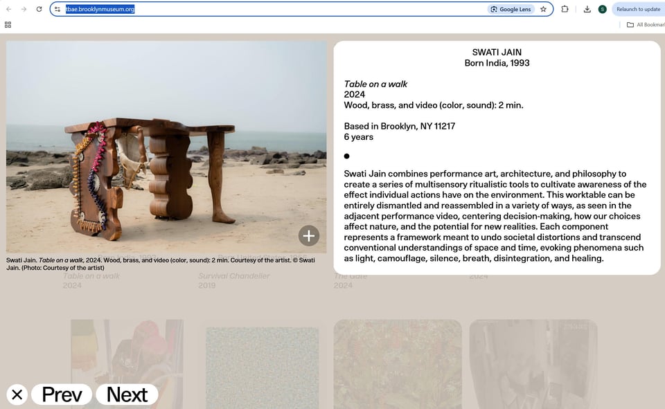 Image of Brooklyn Museum website displaying Swati Jain's piece