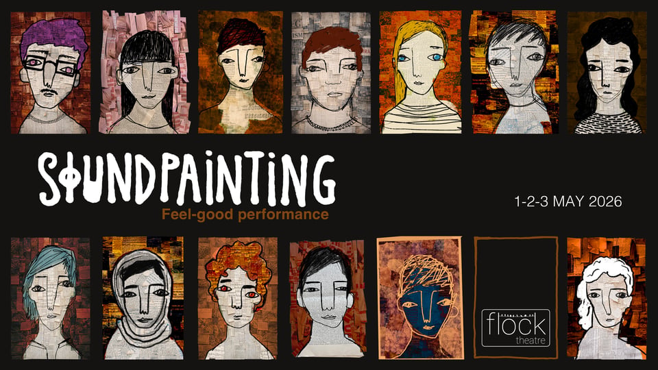 a banner of soundpainting with illustrated faces
