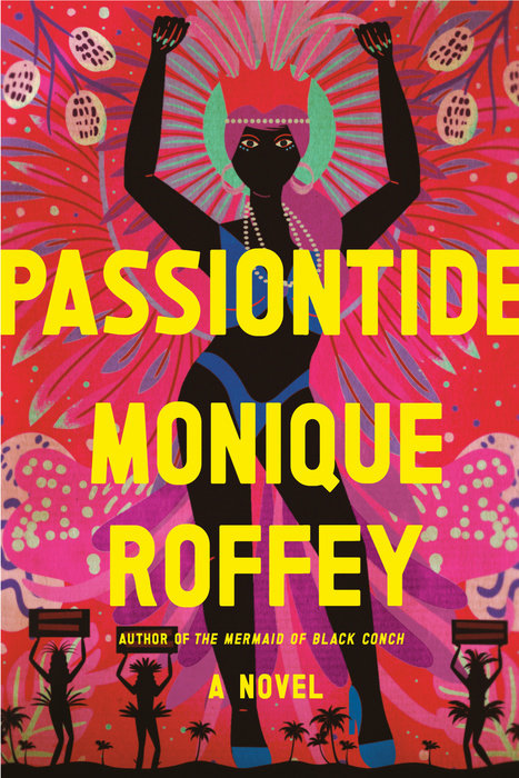 Bright red and fuschia illustrated image, with a black female body with blue bikini and multicolor headdress, arms raised in triumph. Yellow block lettering (title and author name) in front of figure